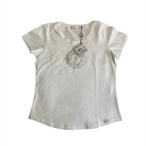 Blue Willis  White cotton‎ t-shirt with metallic gold mandala print Size M
